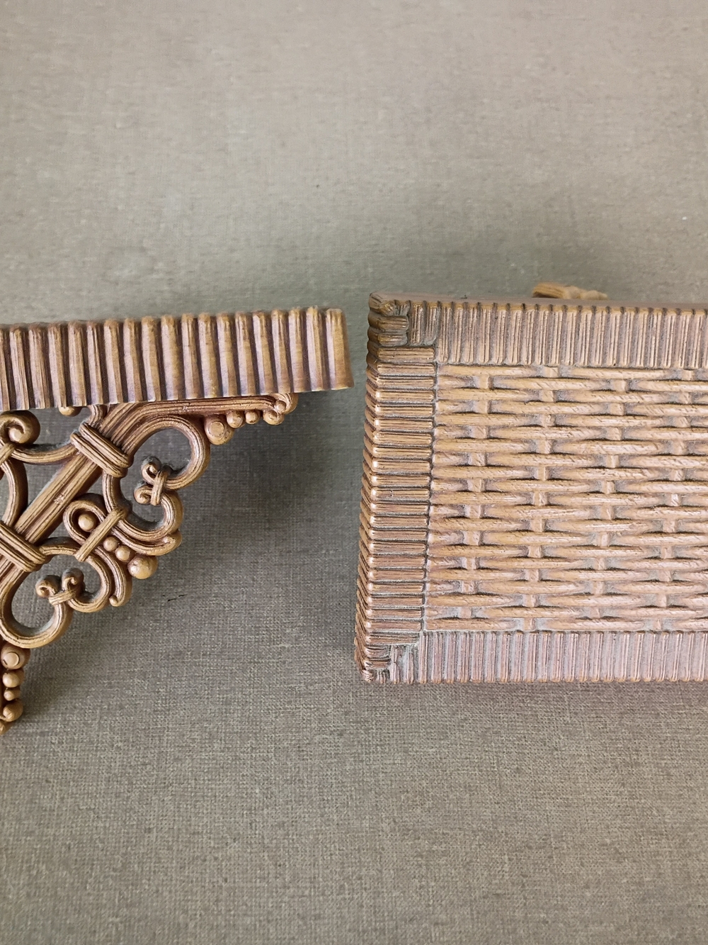 Vtg Pair Of HOMCO Mid Century Faux Wicker Wall Hanging Shelves